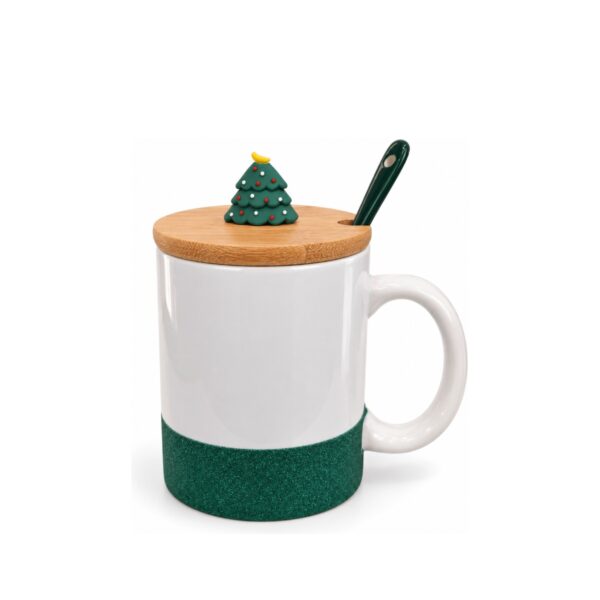 Kit Tampa de Bambu e Colher Natalino para Caneca CA0337, árvore de natal (na caneca) (13104)