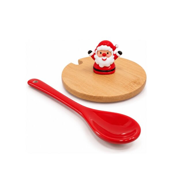 Kit Tampa de Bambu e Colher Natalino para Caneca CA0337, papai noel (13103)