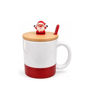 Kit Tampa de Bambu e Colher Natalino para Caneca CA0337, papai noel (na caneca) (13103)