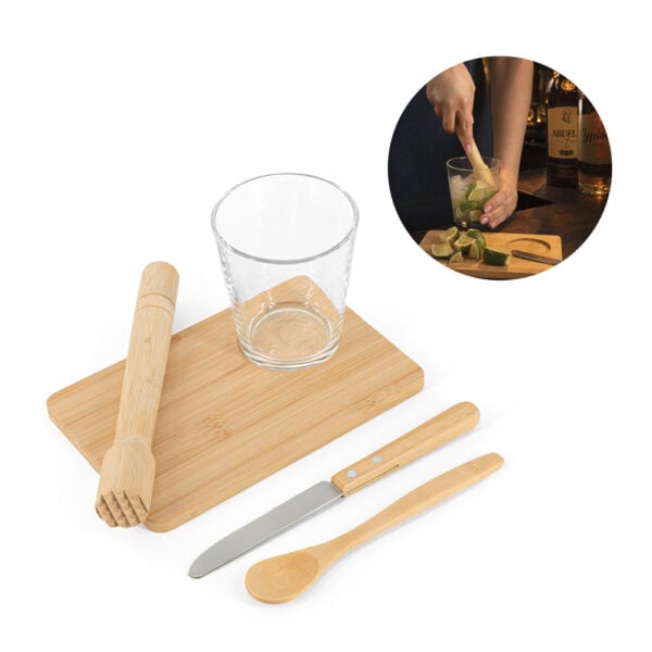 Kit caipirinha 5 peças em bambu personalizado 94435 - Enova Brindes Personalizados