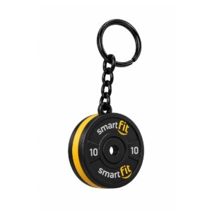 Chaveiro 3D Personalizado 3D100 em formato de anilha preta e amarela com a marca do cliente