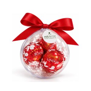 Kit Bola de Natal Personalizada com Chocolates KT115, bola de acrílico com tag personalizada com a marca da empresa