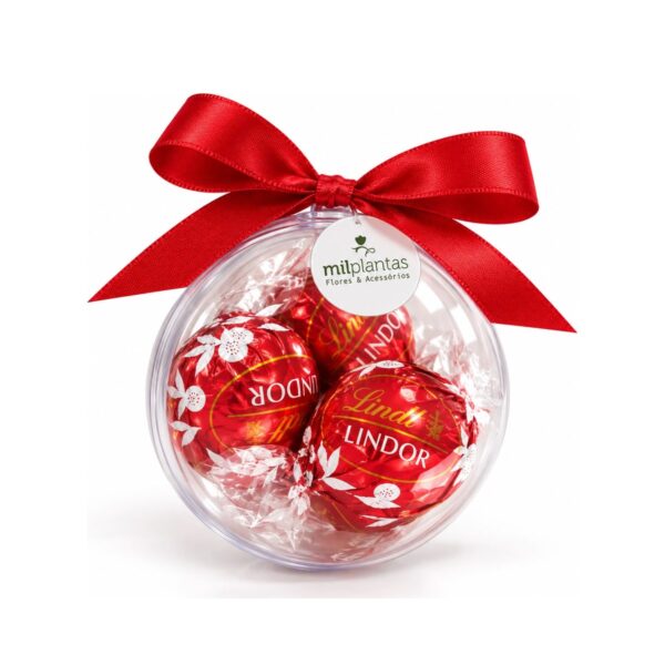 Kit Bola de Natal Personalizada com Chocolates KT115, bola de acrílico com tag personalizada com a marca da empresa