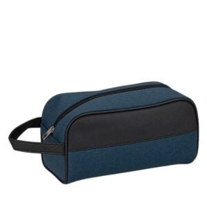 Nécessaire PU 19209 azul com faixa preta e alça lateral