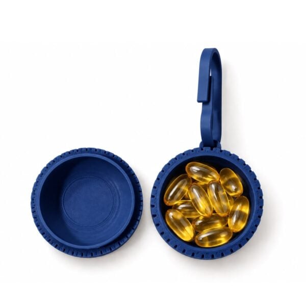 Porta-Comprimidos Chaveiro 3D Personalizado 3D101 azul aberto com cápsulas