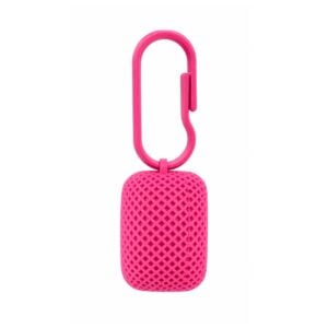 Porta-Comprimidos Chaveiro 3D Personalizado 3D101 em formato retangular vazado rosa com mosquetão