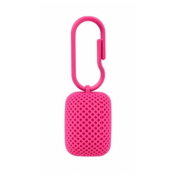 Porta-Comprimidos Chaveiro 3D Personalizado 3D101 em formato retangular vazado rosa com mosquetão