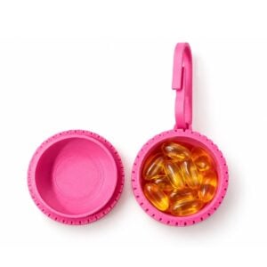 Porta-Comprimidos Chaveiro 3D Personalizado 3D101 rosa aberto com cápsulas